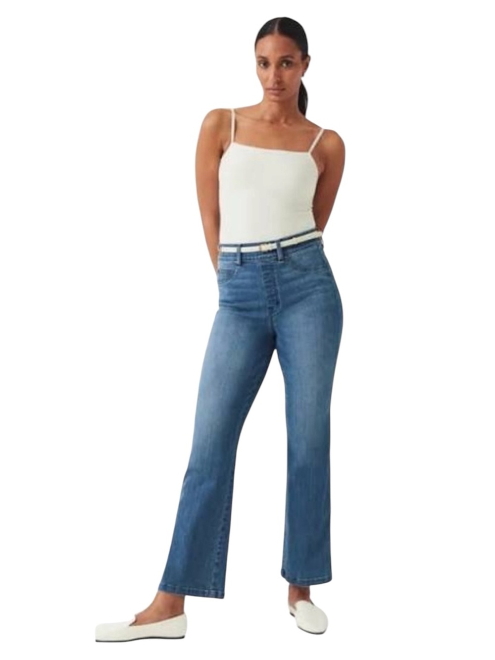 NWT SPANX Denim Cropped Kick Flare Pant in Vintage Indigo Size XS